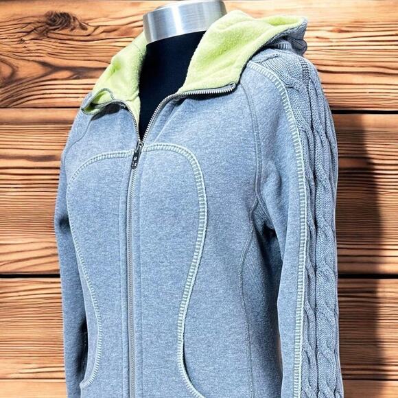 Lululemon Scuba Cable Knit Hoodie Full Zip Athletic Jacket Gray Lime size 6 - Picture 1 of 8